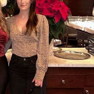 Lulu's Black and Cream Speckled Patterned Blouse